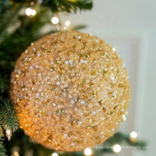 6 &#39;&#39; Sequin Bead Champagne Glitter Ball Christmas Ornaments